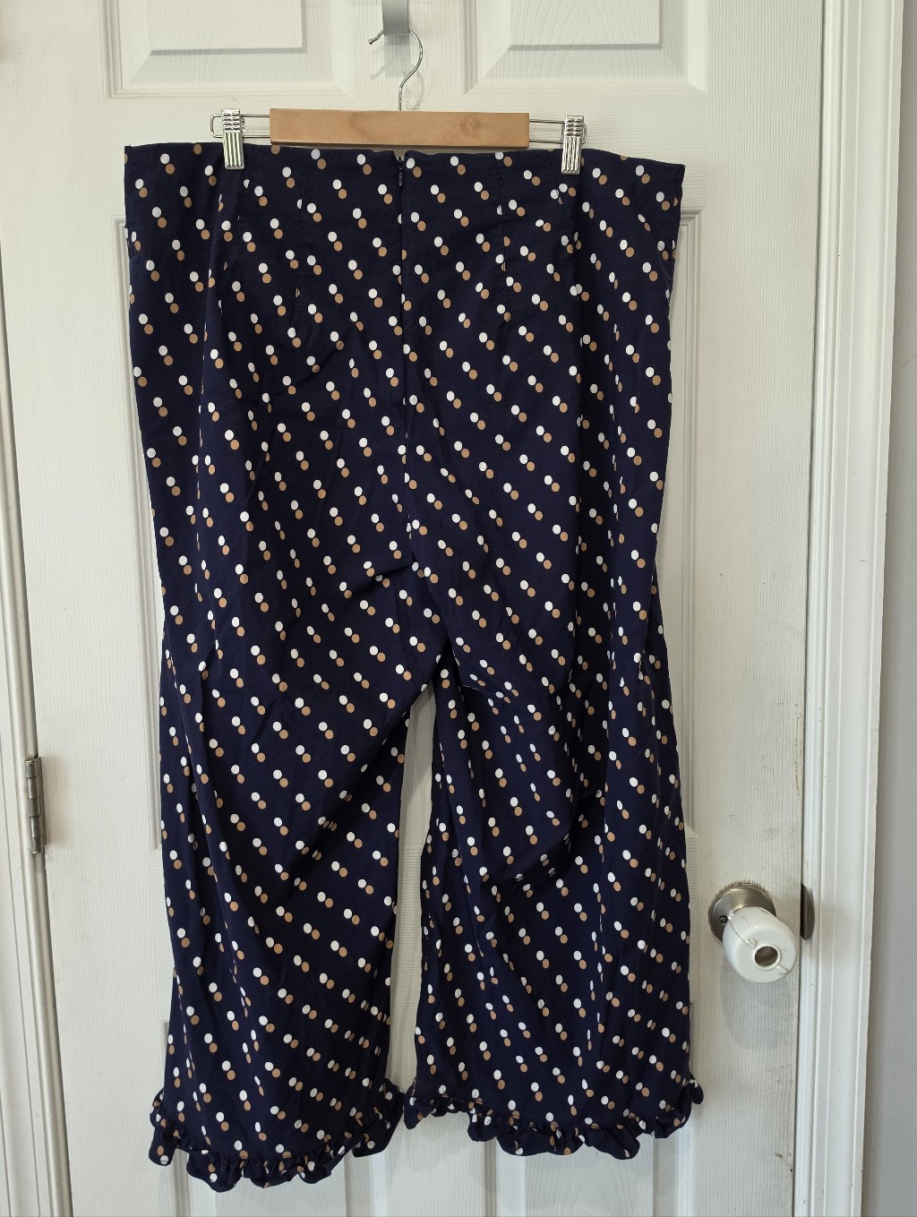 Anthropologie Maeve Colette Ruffle Hem Crop Wide Leg Pants Navy Blue Dot Sz 18w — image 4 of 8